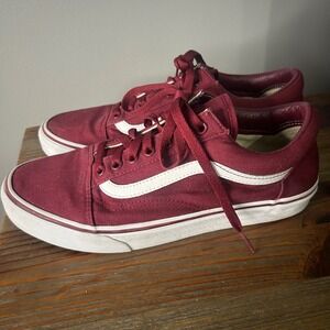 Vans‎ Old Skool Burgundy Canvas Sneakers Casual Shoes Women's 11 Men 9.5